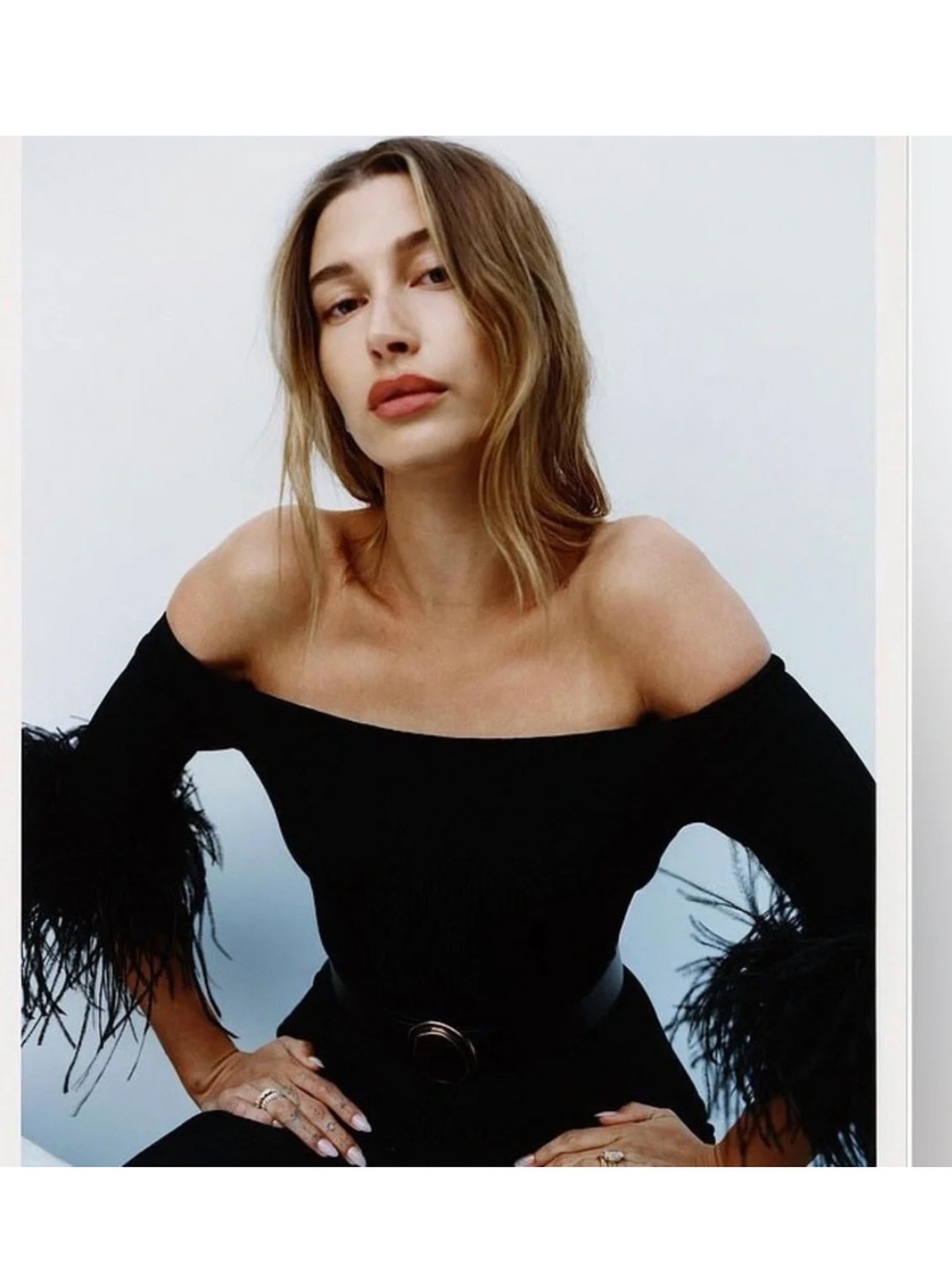 Lucy Paris Black Off-the-Shoulder Feather Cuff Sweater